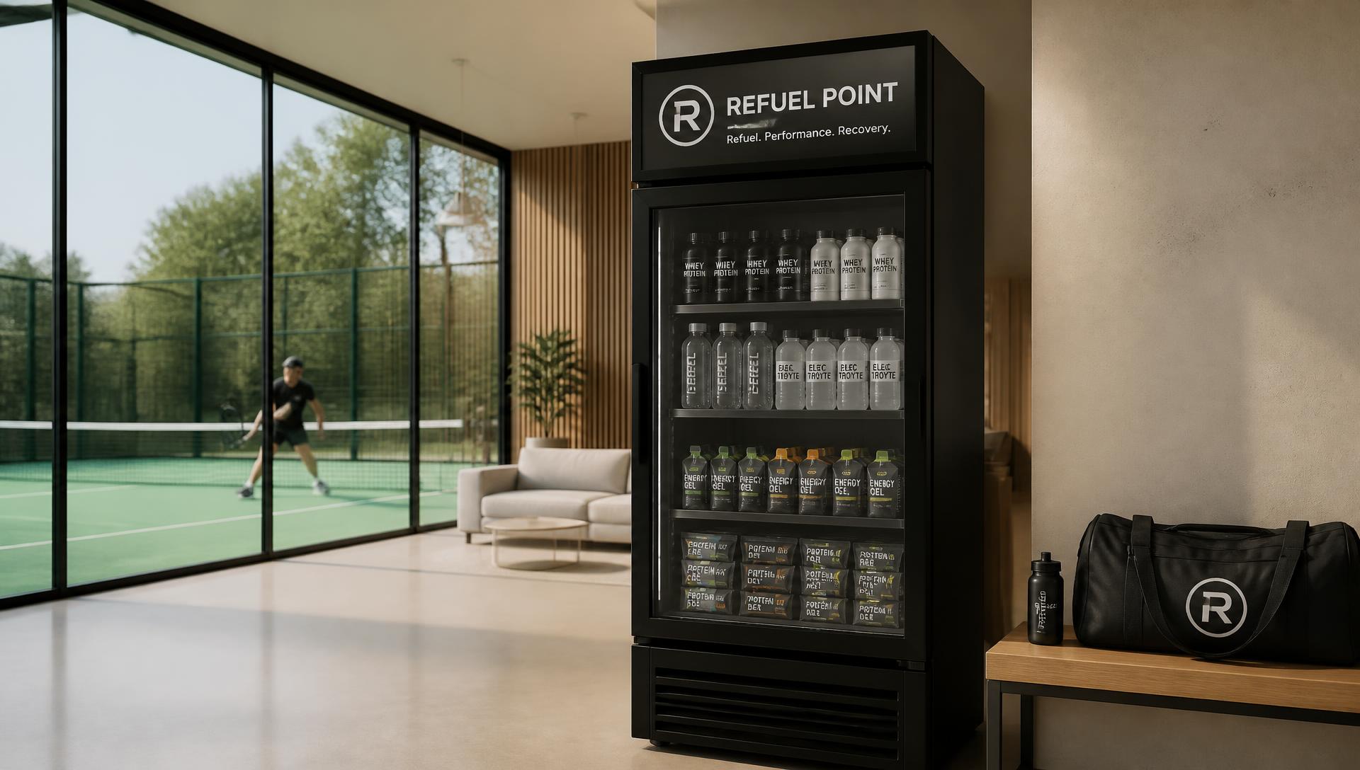 Refuel Point Kühlschrank-Automat mit Branding in einem Sportclub
